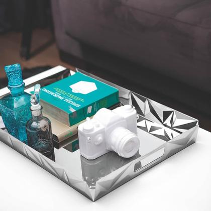 Imagem de Bandeja Tramontina Prisma em Aço Inox para Café da Manhã Mesa de Centro Decorativa Retangular