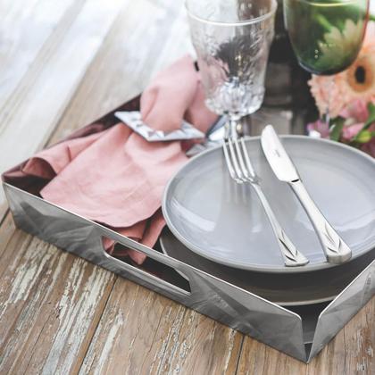 Imagem de Bandeja Tramontina Prisma em Aço Inox para Café da Manhã Mesa de Centro Decorativa Retangular