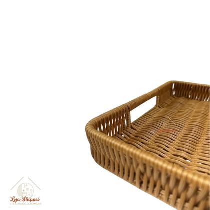 Imagem de Bandeja Trançada Rústica Oval ou Retangular p/ Servir Decorar Cozinha Sala Lavabo Multiuso