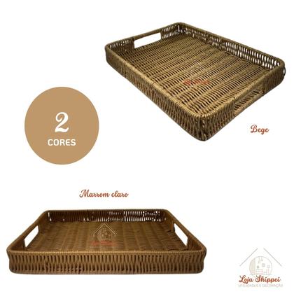 Imagem de Bandeja Trançada Rústica Oval ou Retangular p/ Servir Decorar Cozinha Sala Lavabo Multiuso