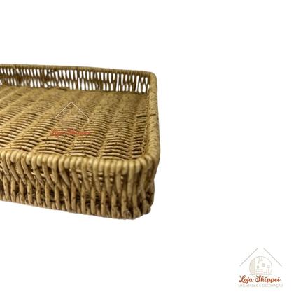 Imagem de Bandeja Trançada Rústica Oval ou Retangular p/ Servir Decorar Cozinha Sala Lavabo Multiuso