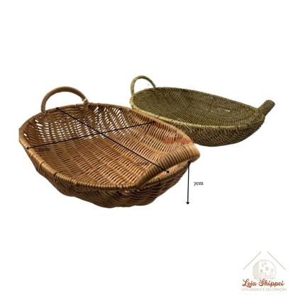 Imagem de Bandeja Trançada Rústica Oval ou Retangular p/ Servir Decorar Cozinha Sala Lavabo Multiuso
