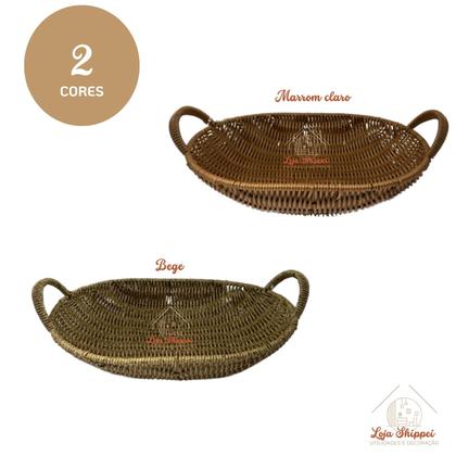 Imagem de Bandeja Trançada Rústica Oval ou Retangular p/ Servir Decorar Cozinha Sala Lavabo Multiuso