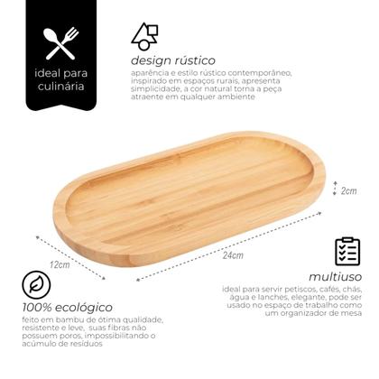 Imagem de Bandeja Travessa Madeira Oval Para Servir Porções 24cm - Mimo Style