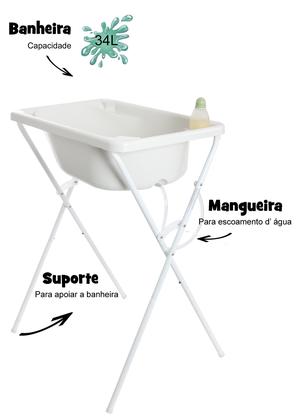Imagem de Banheira Com Suporte Bebê Infantil Baby Criança Branca Resistente 34L Barato