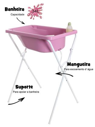 Banheira Com Suporte Bebê Infantil Baby Criança Rosa Resistente 34L Barato - ZukToys Imagem de Banheira Com Suporte Bebê Infantil Baby Criança Rosa Resistente 34L Barato