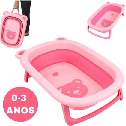 Imagem de Banheira Dobravel de Bebe com Suporte Rosa Snel Home