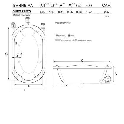 Imagem de Banheira Dupla Ouro Preto com hidro em acrílico