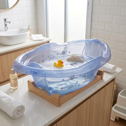 Imagem de Banheira Ergonômica Infantil Bebê Menino Banho 21L Com Válvula Escoamento