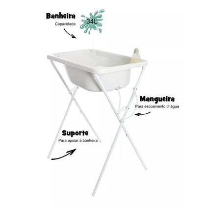 Imagem de Banheira Luxo Com Suporte E Trocador Bebê Infantil Resistente Barato