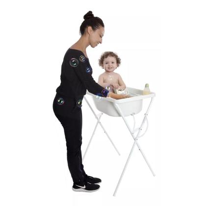Imagem de Banheira Luxo Com Suporte E Trocador Bebê Infantil Resistente Barato