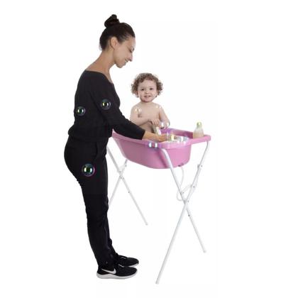 Banheira Luxo Rosa Suporte Trocador Bebê Infantil Menino Menina - ZukToys Imagem de Banheira Luxo Rosa Suporte Trocador Bebê Infantil Menino Menina
