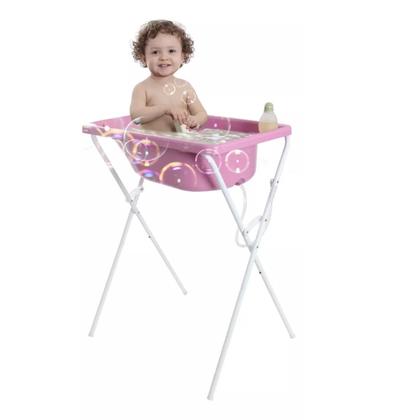 Banheira Luxo Rosa Suporte Trocador Bebê Infantil Menino Menina - ZukToys Imagem de Banheira Luxo Rosa Suporte Trocador Bebê Infantil Menino Menina