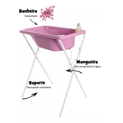 Banheira Luxo Rosa Suporte Trocador Bebê Infantil Menino Menina - ZukToys Imagem de Banheira Luxo Rosa Suporte Trocador Bebê Infantil Menino Menina