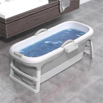 Imagem de Banheira Ofurô Dobrável Portátil Adulto 148 Cm Com Suporte Vg+ Cinza