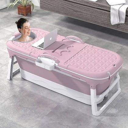 Imagem de Banheira Ofurô Dobrável Portátil Adulto 148 cm Rosa 260 Litros Com Suporte VG+