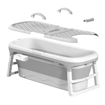 Imagem de Banheira Ofurô Dobrável Portátil Adulto Cinza 117 cm com Suporte VG+