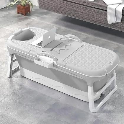 Imagem de Banheira Ofurô Dobrável Portátil Adulto Cinza 117 cm com Suporte VG+