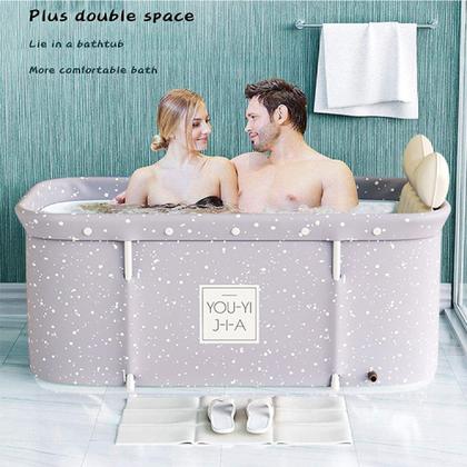 Imagem de Banheira Ofurô Dobrável Portátil Retangular PVC Com Encosto Inflável Cinza VG+