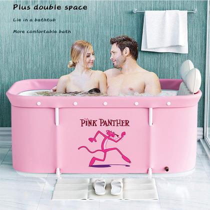Imagem de Banheira Ofurô Dobrável Portátil Retangular Pvc Com Encosto Inflável Pantera Cor De Rosa VG
