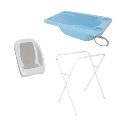Imagem de Banheira para Bebê com Suporte - Acqua Trio - Azul Pastel - Galzerano