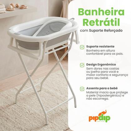 Imagem de Banheira Para Bebê Dobrável 3 em 1 Com Suporte e Assento 45L Rosa Pipdip