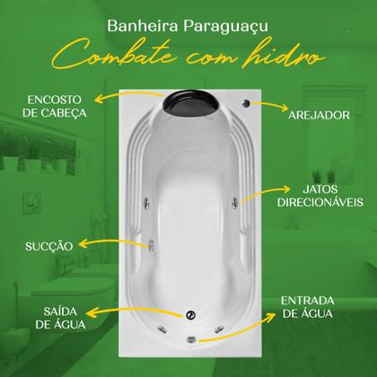 Imagem de Banheira Retangular Paraguaçu COMBATE com hidro em acrílico