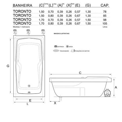 Imagem de Banheira Retangular Toronto com hidro em acrílico