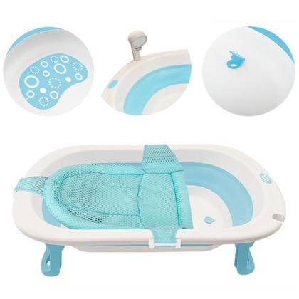 Imagem de Banheira Retrátil Dobrável 31 Litros Bebe Azul Assento Almofada