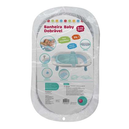 Imagem de Banheira Retrátil Dobrável 31 Litros Bebe Azul Assento Almofada