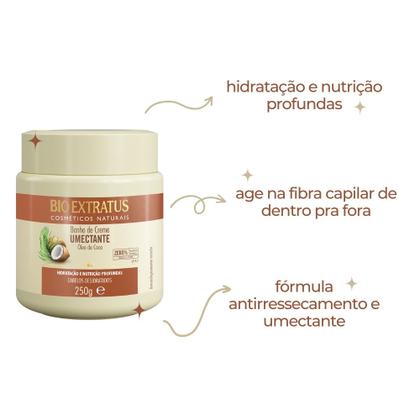 Imagem de Banho de Creme Umectante Bio Extratus 250g Hidratação e Nutrição Profunda Vegano Óleo de Coco