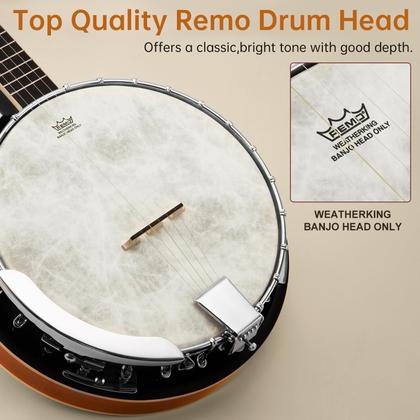 Imagem de Banjo Kmise 5 String Beginner de 38 polegadas com conjunto de acessórios