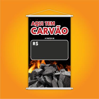 Imagem de Banner Aqui Tem Carvão Preço Fundo Preto Lona 80x50cm