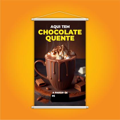 Imagem de Banner Aqui Tem Chocolate Quente Preço Preto Lona Grande