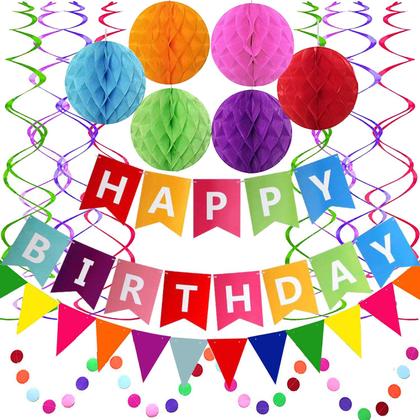 Imagem de Banner de feliz aniversário para decorações de festa FECEDY com guirlanda