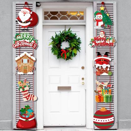 Imagem de Banner de Natal com Papai Noel e Boneco de Neve - Decoração para Porta e Casa