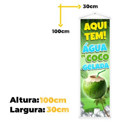 Imagem de Banner Faixa Lona Aqui Água de Coco Gelada Barraca 100x30