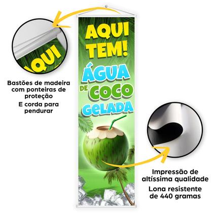 Imagem de Banner Faixa Lona Aqui Água de Coco Gelada Barraca 100x30