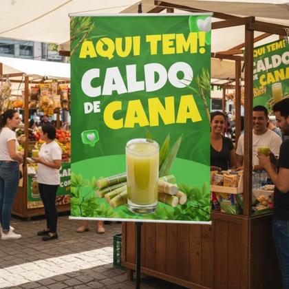 Imagem de Banner Faixa Lona Aqui Tem Caldo de Cana Garapa Ideal Para Garaperia Pastelaria Lanchonete Feira 100x30 Impressão Alta Qualidade Resolução Premium