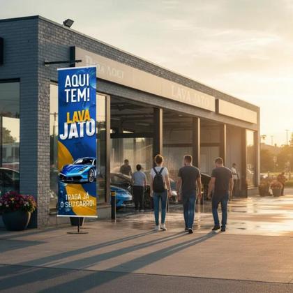 Imagem de Banner Faixa Lona Aqui Tem Lava Jato Lavagem Ducha Carro Estética Automotiva Oficina Posto Propaganda Divulgação 100x30 Impressão Alta Qualidade