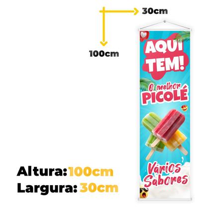 Imagem de Banner Faixa Lona Aqui Tem Picolé Sabores Sorveteria 100x30