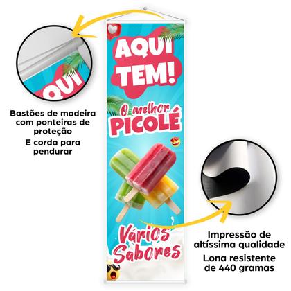 Imagem de Banner Faixa Lona Aqui Tem Picolé Sabores Sorveteria 100x30