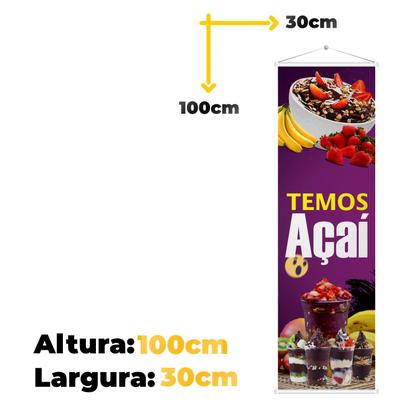 Imagem de Banner Faixa Lona Resistente Temos Açaí e Sorvete 100x30cm Alta Qualidade e Resolução Comunicação Visual Sorveteria Açaiteria Propaganda