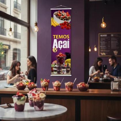 Imagem de Banner Faixa Lona Resistente Temos Açaí e Sorvete 100x30cm Alta Qualidade e Resolução Comunicação Visual Sorveteria Açaiteria Propaganda