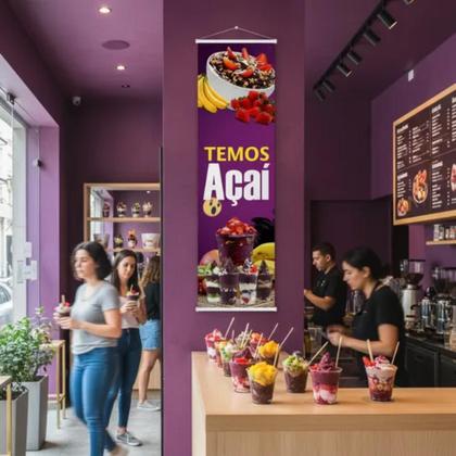 Imagem de Banner Faixa Lona Resistente Temos Açaí e Sorvete 100x30cm Alta Qualidade e Resolução Comunicação Visual Sorveteria Açaiteria Propaganda