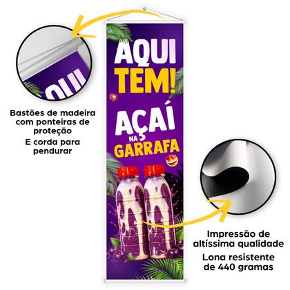 Imagem de Banner Lona Aqui Tem Açai Batido Garrafa Sorveteria 100x30