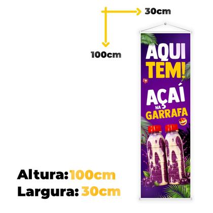 Imagem de Banner Lona Aqui Tem Açai Batido Garrafa Sorveteria 100x30