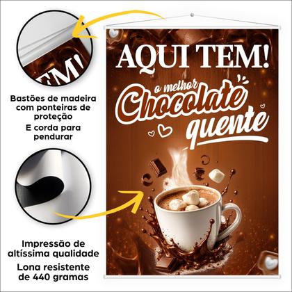 Imagem de Banner Lona Aqui Tem Chocolate Quente Cafeteria 60x40