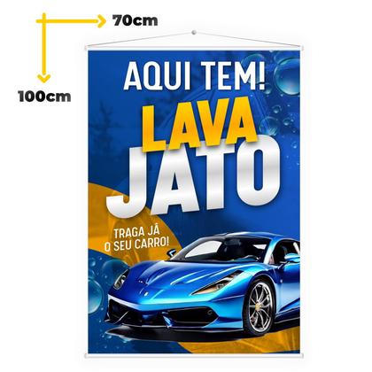 Imagem de Banner Lona Aqui Tem Lava Jato Ducha Estética Automotiva Posto Oficina Lavagem Carro Divulgação 100x70 Impressão Alta Qualidade Resolução Premium