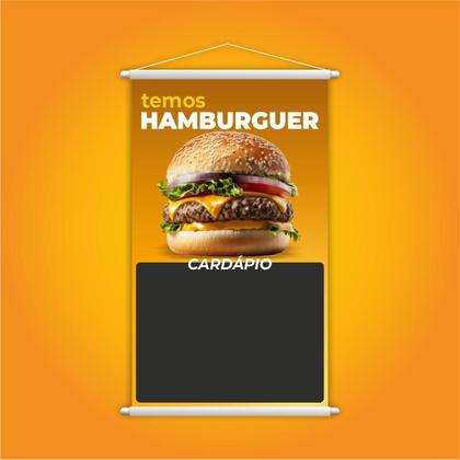 Imagem de Banner Temos Hambúrguer Lanche Cardápio Fundo Preto 80X50Cm